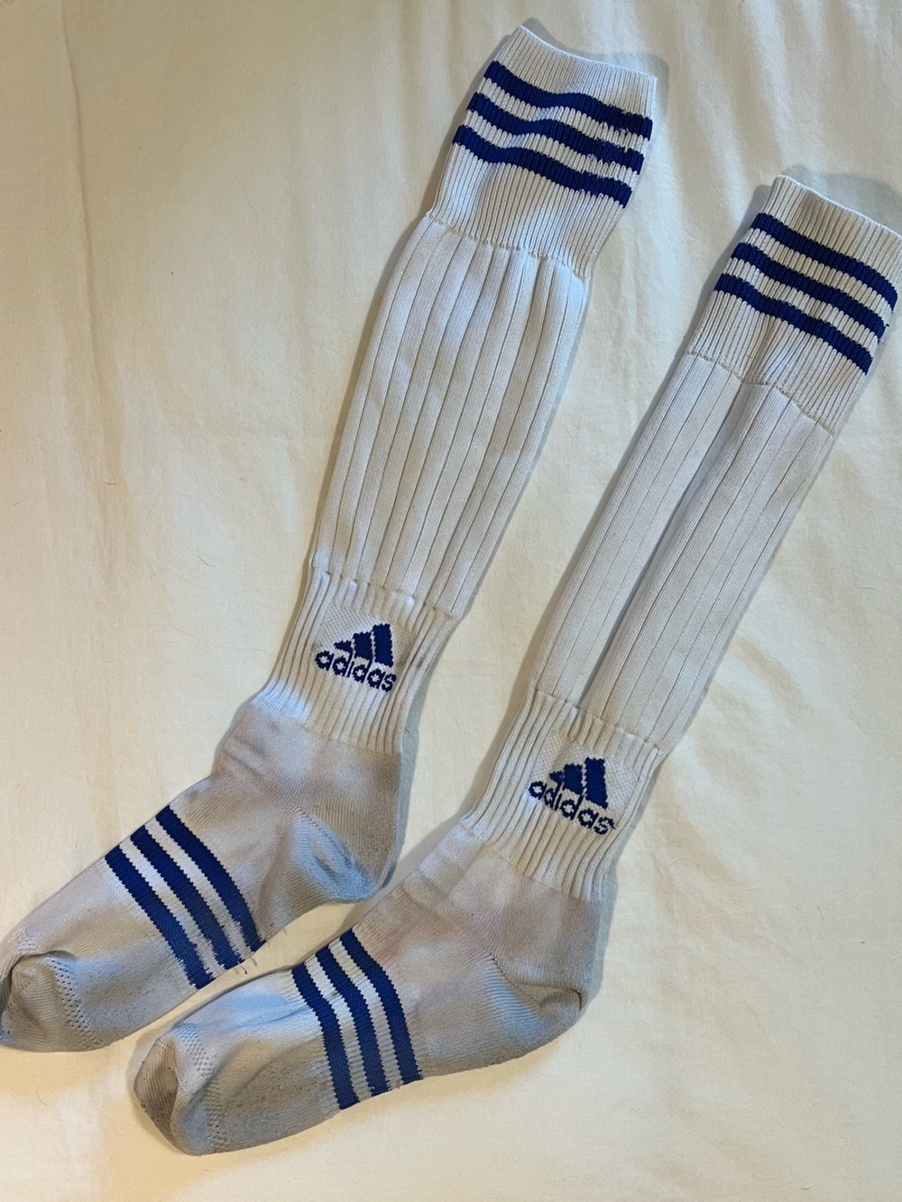 adidas soccer socks | White with Blue Stripes